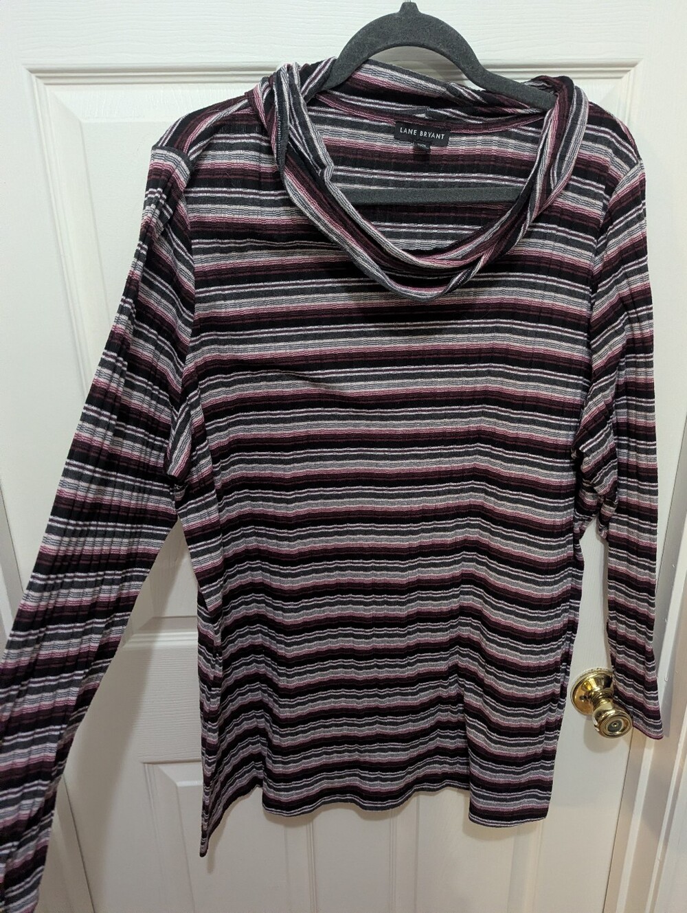 Lane Bryant Black, Red & Gray Striped Cowl Neck Sweater
